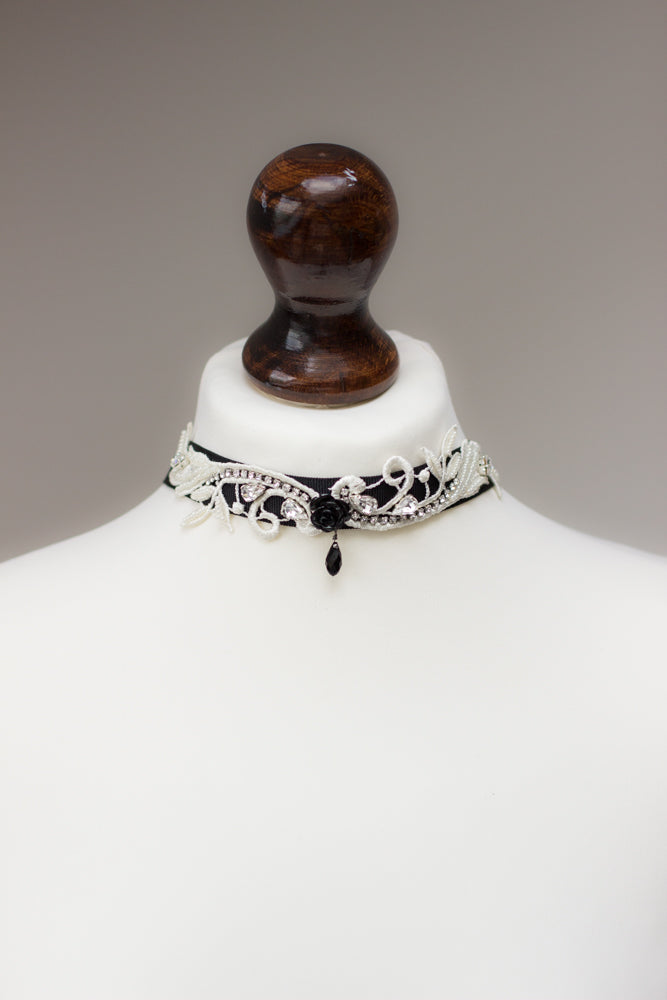 Shop a unique black & ivory lace choker necklace. One-of-a-kind handmade jewelry. A beautiful necklace, perfect as a gift.