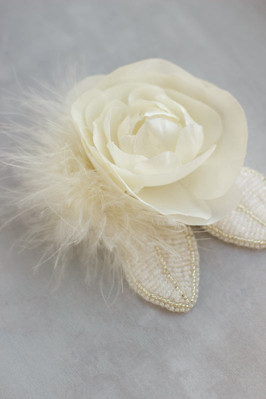 Satin ivory flower accessory. Bridal flower hairpiece. Flower wedding headpiece.  Fascinator.  Flower boutonniere. Bridal hair accessories. Flower corsage brooch.