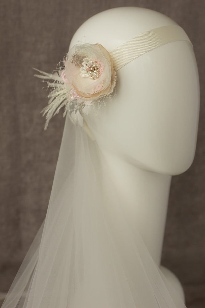 Wedding headpiece, Blush Bridal flower hairpiece, Fascinator
