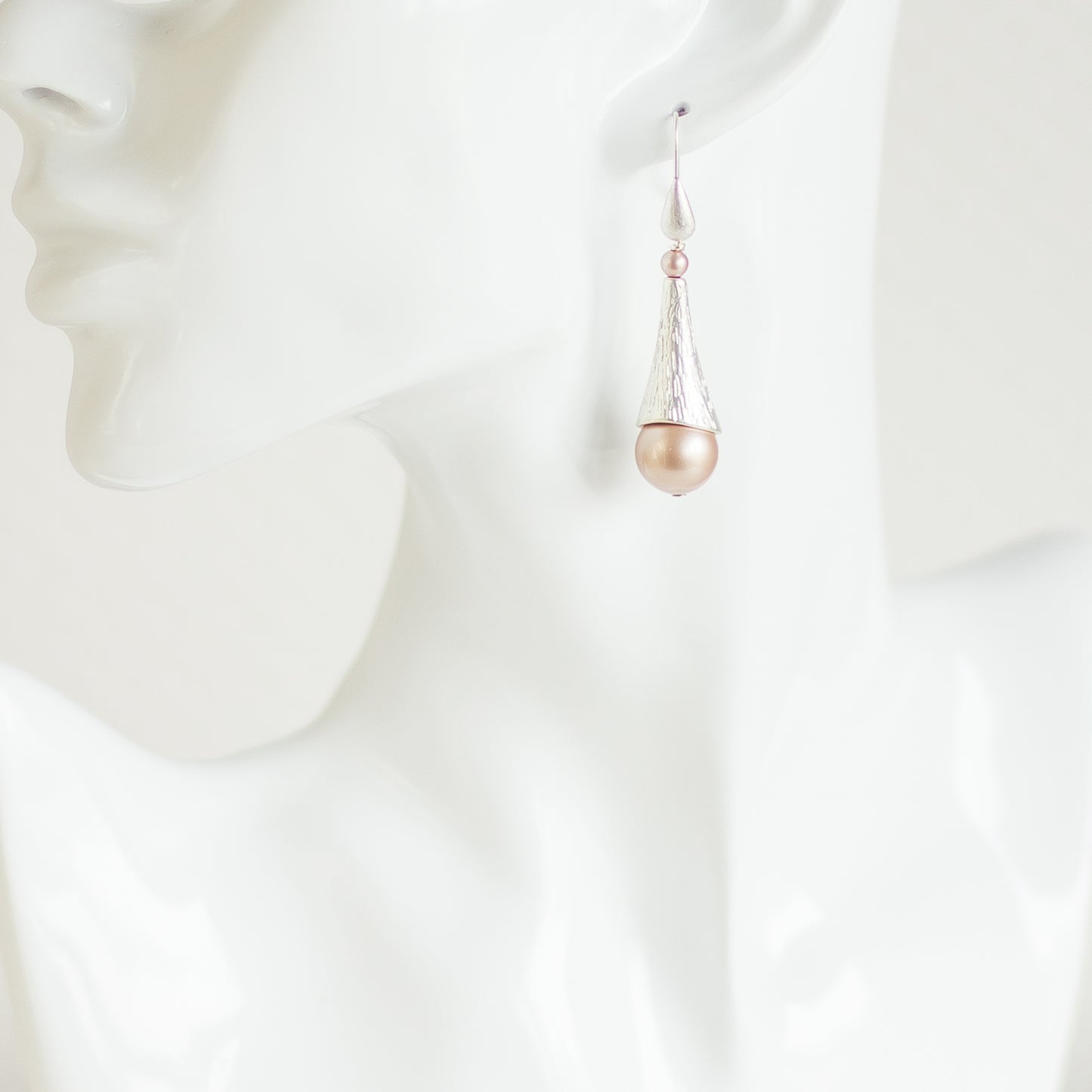 Blush/Silver earrings.  Dangle drop earrings Powder Pearl Swarovski earrings.  Bridal pearl jewelry. Handmade accessories. Woman fashion accessories. Ear wire earrings. Wedding jewelry.