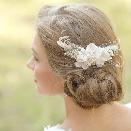 Find out how to wear handmade wedding side hair combs for brides