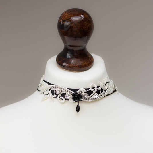 Shop a unique black & ivory lace choker necklace. One-of-a-kind handmade jewelry. A beautiful necklace, perfect as a gift.