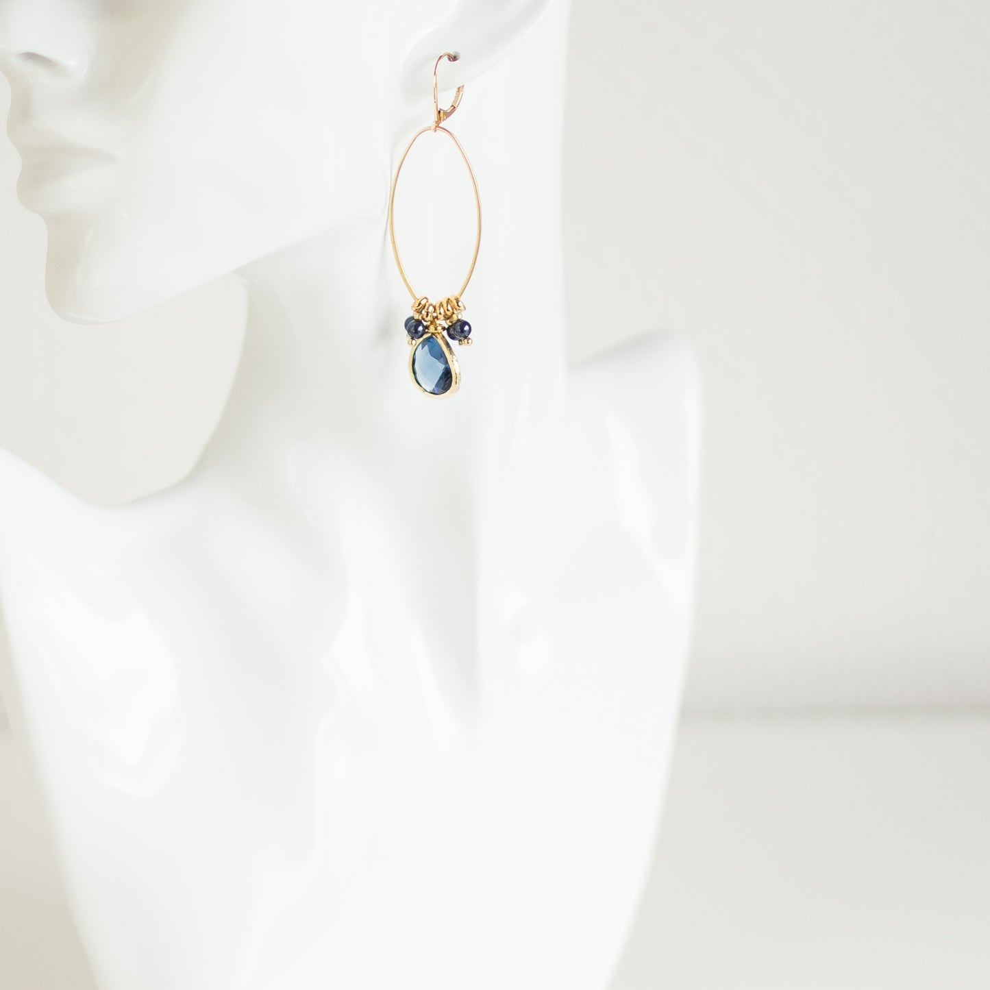 Buy online handmade Blue Gold earrings. Dangle Drop Earrings. Gold earrings. Blue earrings. Long earrings. Crystal earrings. Denim earrings. Handmade jewelry