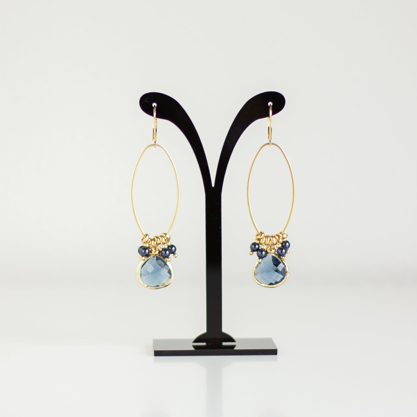 Buy online handmade Blue Gold earrings. Dangle Drop Earrings. Gold earrings. Blue earrings. Long earrings. Crystal earrings. Denim earrings. Handmade jewelry