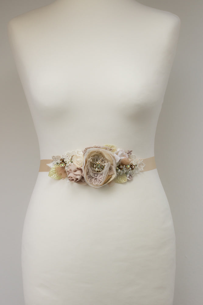 For a rustic, spring or summer wedding, consider this unique handmade wedding dress sash belt. A one-of-a-kind sage green floral bridal belt. Beige bridal sash belt. Tan floral sash. Unique bridal accessories.