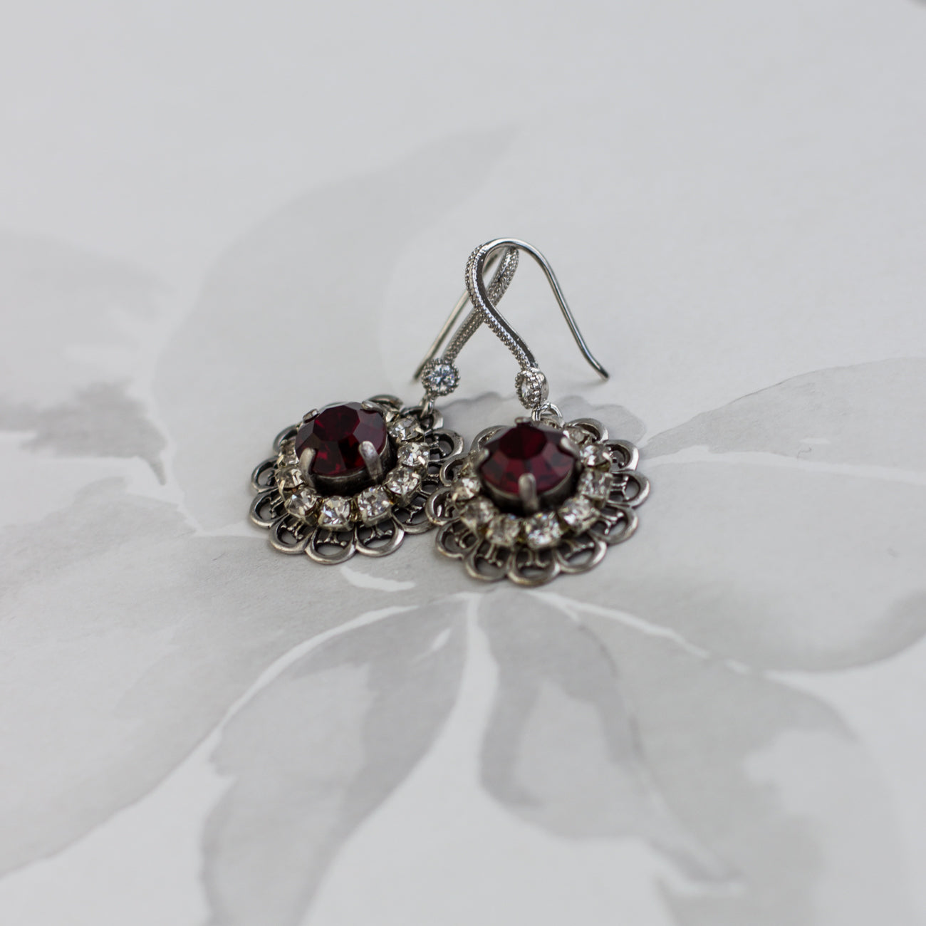 Siam red jewelry. Swarovski crystal earrings. Delicate small and stylish crystal earrings. Occasion jewelry. Timeless elegance accessories.