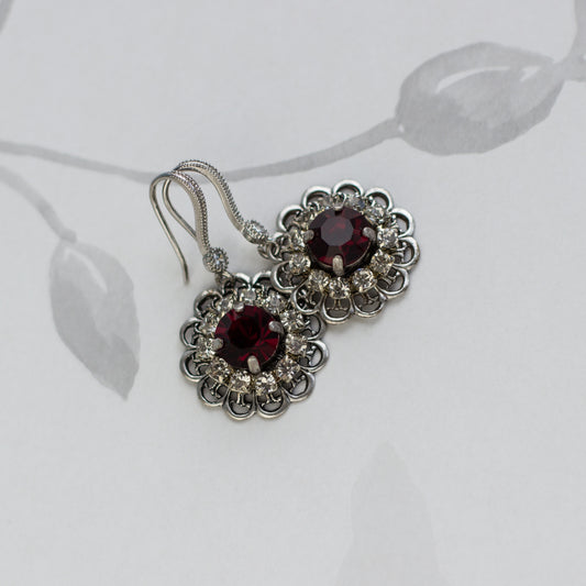Siam red jewelry. Swarovski crystal earrings. Delicate small and stylish crystal earrings.  Occasion jewelry. Timeless elegance accessories.