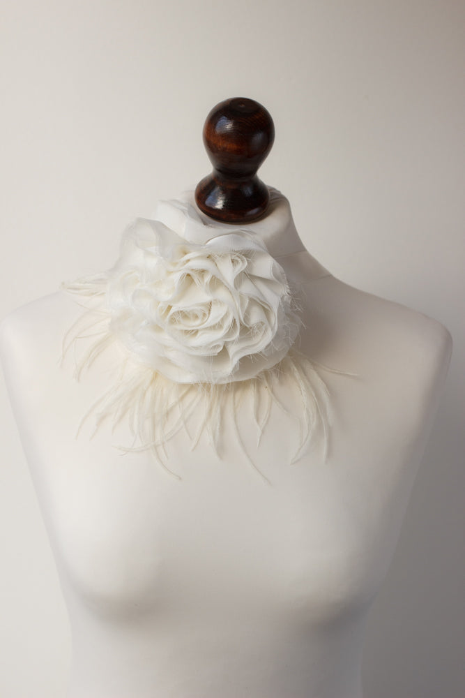 Oversized chiffon flower brooch. Wedding flower headpiece. Ivory flower bridal accessories. Flower wedding boutonniere. Corsage pin. Wedding dress accessories. Flower choker