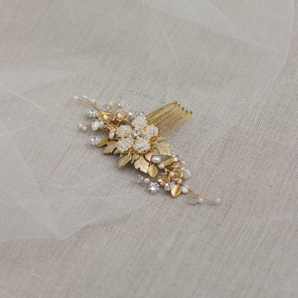 trække Let at læse sne hvid Gold Pearl Bridal hairpiece, Freshwater Peal wedding headpiece RG-219 |  LeFlowers Boutique - handmade jewelry & bijouterie + wedding accessories