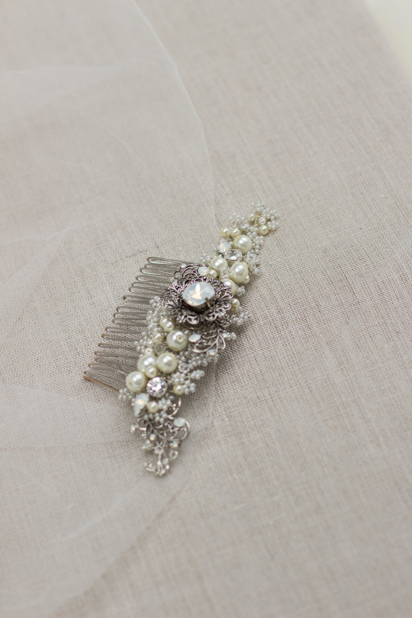 Shop Online wedding One of a kind pearl hair comb. Bridal headpiece. Pearl hair accessories. Handmade Wedding fascinator. Cristal/rhinestone hair comb. Something blue with silver/white opal rhinestone.