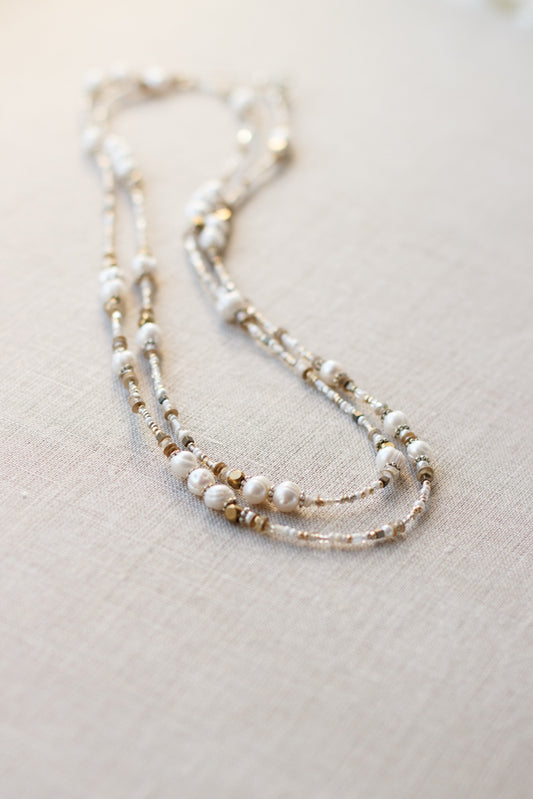 Pearl necklace. Long transform necklace. Pearl jewelry.  Pearls string necklace. Handmade accessories