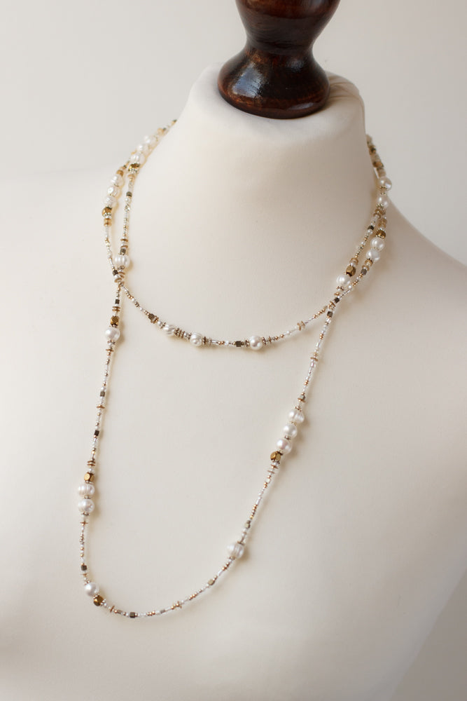 Pearl necklace. Long transform necklace. Pearl jewelry. Pearls string necklace. Handmade accessories