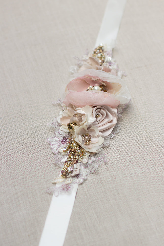 Blush bridal belt, wedding floral sash RG-214