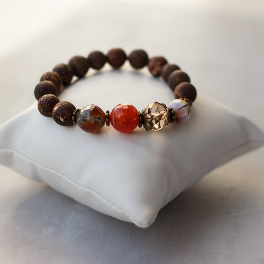 Natural stone stretch bracelet. Brown & orange unisex bracelet. Bracciale elasticizzato in pietra naturale marrone e arancione.