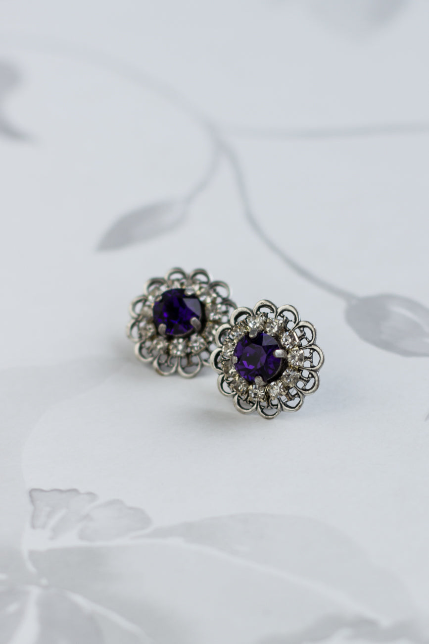 Small purple earrings for any occasion. Timeless elegance - Swarovski crystal stud earrings. Purple crystal jewelry. Rhinestone accessories