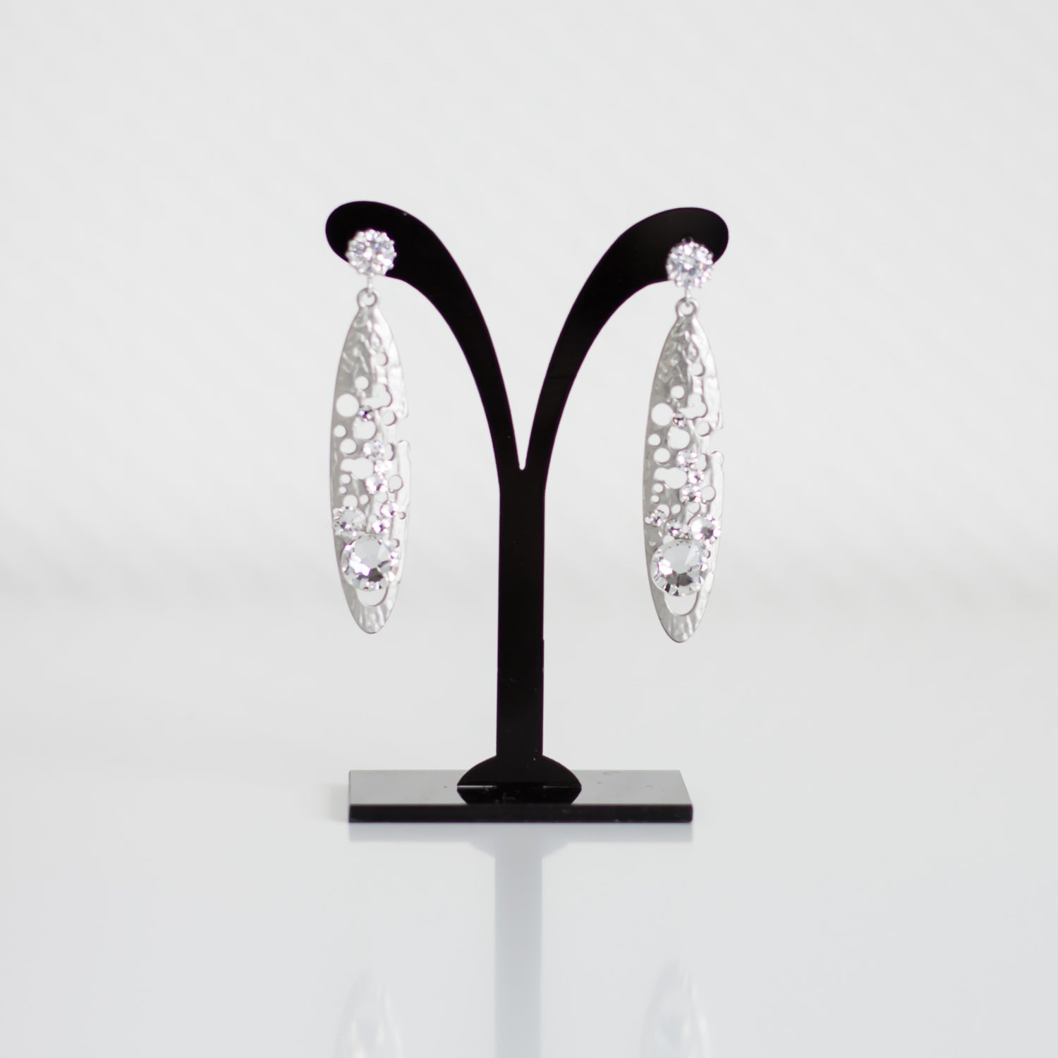 Shop handmade silver-plated dangle & drop earrings with cubic zirconia stud and oblong filigree crystal accents.