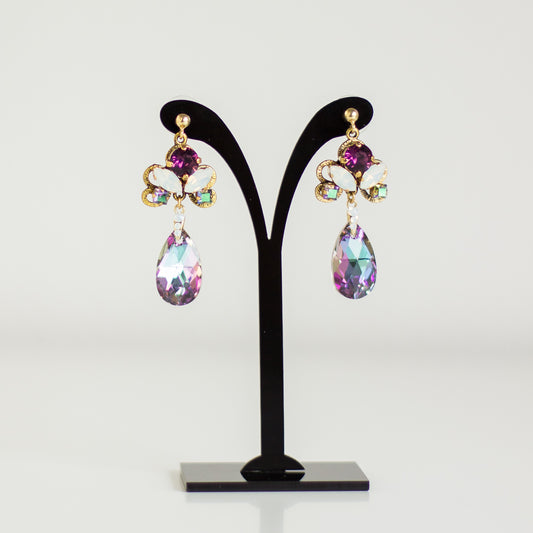 Rhinestone earrings, exquisite evening jewelry. Teardrop Vitrail Light Purple Swarovski crystal earrings with purple and white opal accessories make for a unique jewelry set.