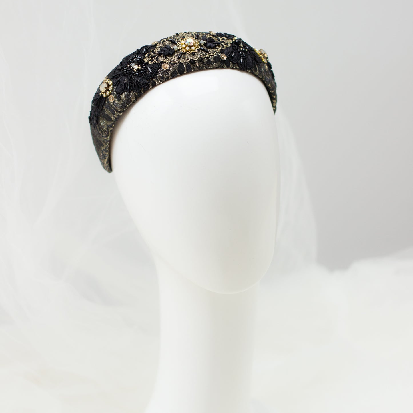 Wide Black Gold embroidered headband. Premium accessories. Excellent gift. A versatile accessory that is a must-have in every wardrobe. Handmade hair accessories. OOAK accessories. Lace headpiece. Gift idea. Fashion accessories. Fascinator