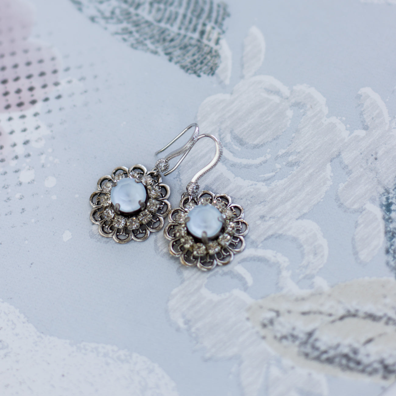 Small crystal earrings. Light blue jewelry. Swarovski crystal earrings. Baby blue, powder blue accessories. Classic timeless elegance for summer.
