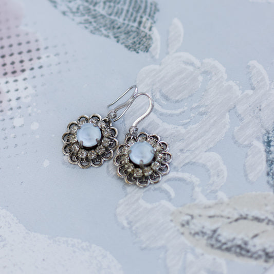 Small crystal earrings. Light blue jewelry. Swarovski crystal earrings. Baby blue, powder blue accessories. Classic timeless elegance for summer.