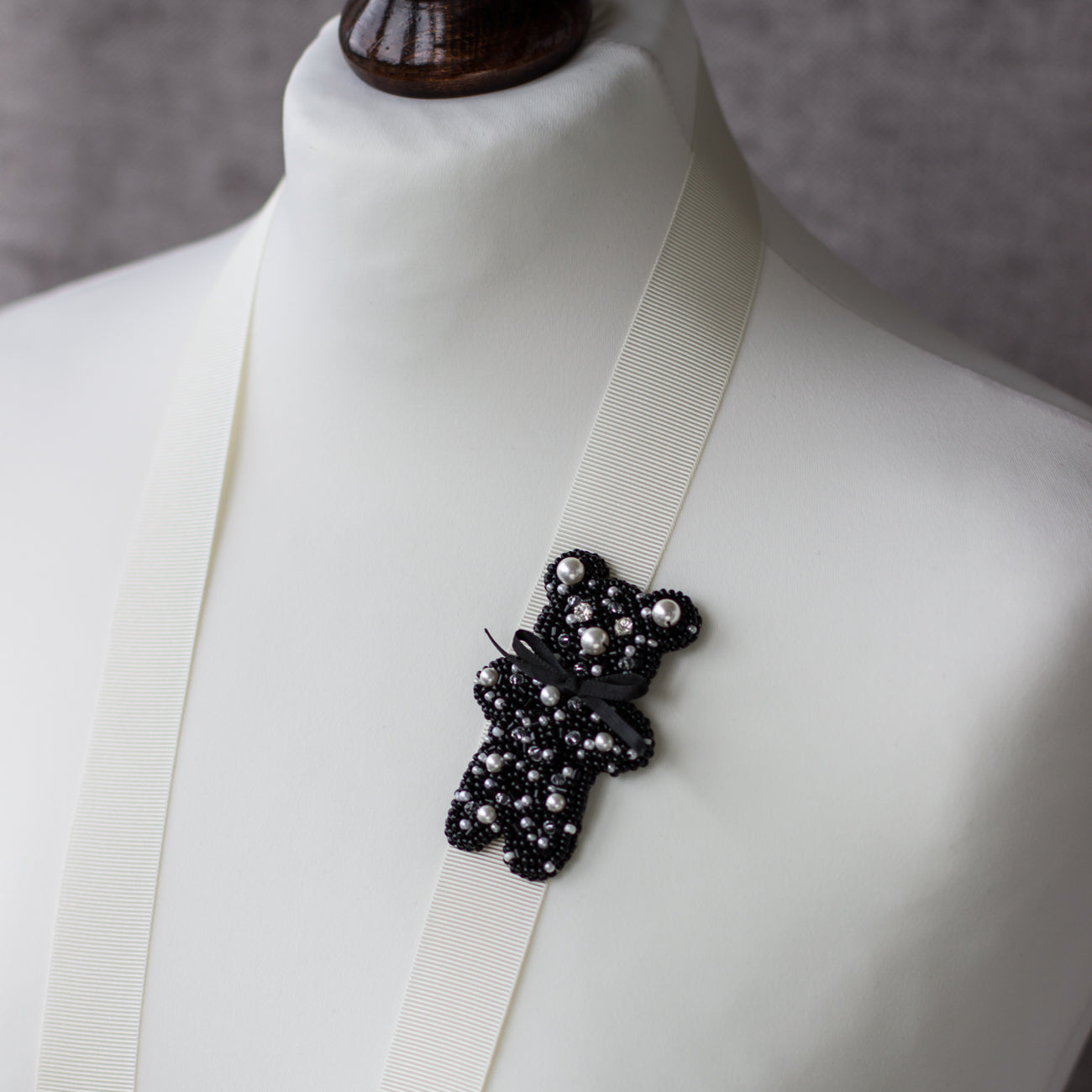 Find the perfect accessories at  LeFlowers Boutique. Black teddy bear brooch with pearls. Black embroidered brooch. Teddy bear brooch. Gift idea. Handmade bear brooch. Children accessories