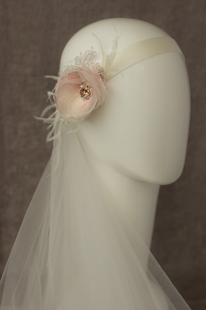 Blush Pink Rose wedding flower headpiece, Bridal Flower Hairpiece, Fascinator