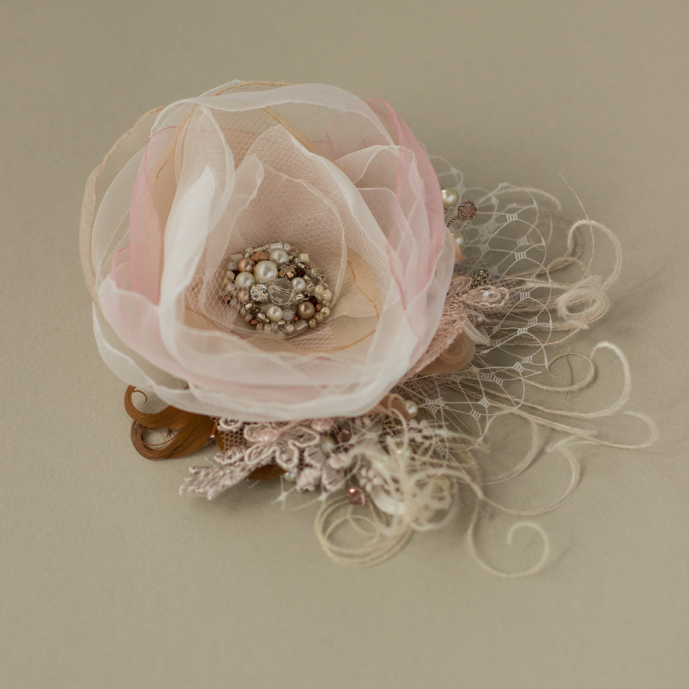 Rustic wedding headpiece, Blush Rose Bridal Hair flower piece, Wedding fascinator