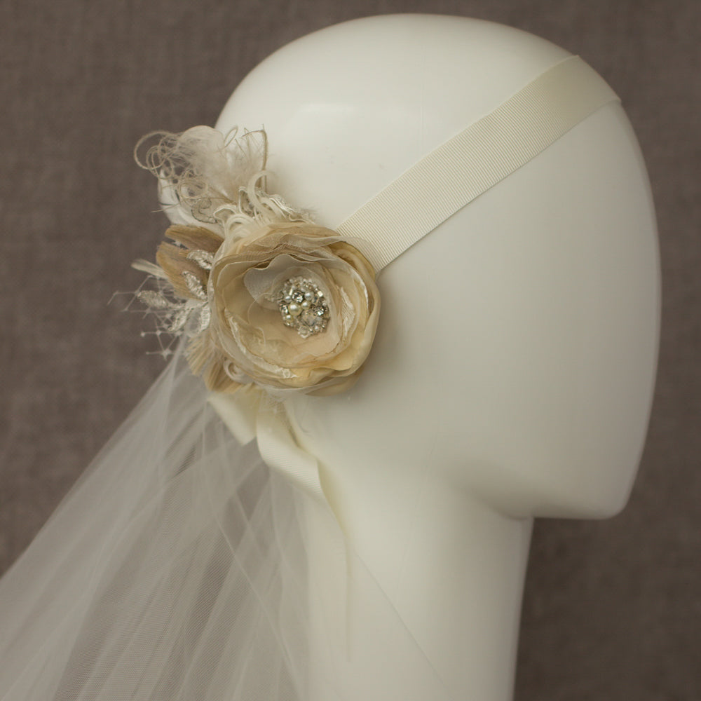 Champagne headpiece. Wedding hair flower. Beige Flower hairpiece. Bridal hairpiece. Wedding fascinator. Bridal hair flower clip. Bride hair accessories. Wedding headpiece. Handmade