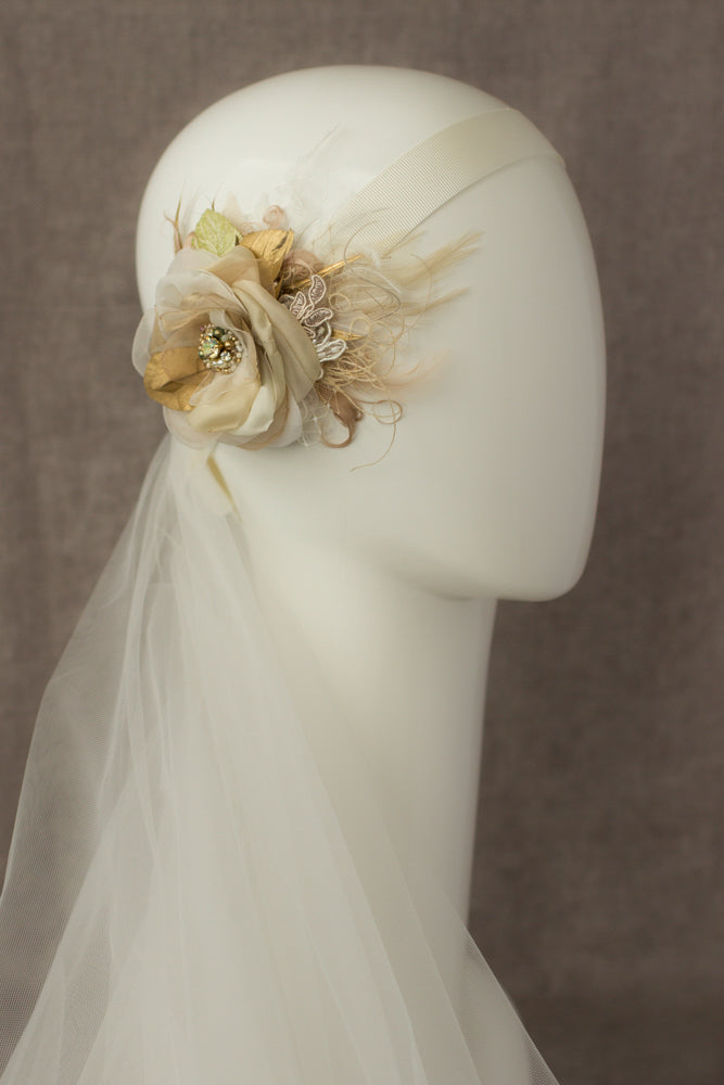 Rustic Wedding headpiece, Champagne hair flower, 