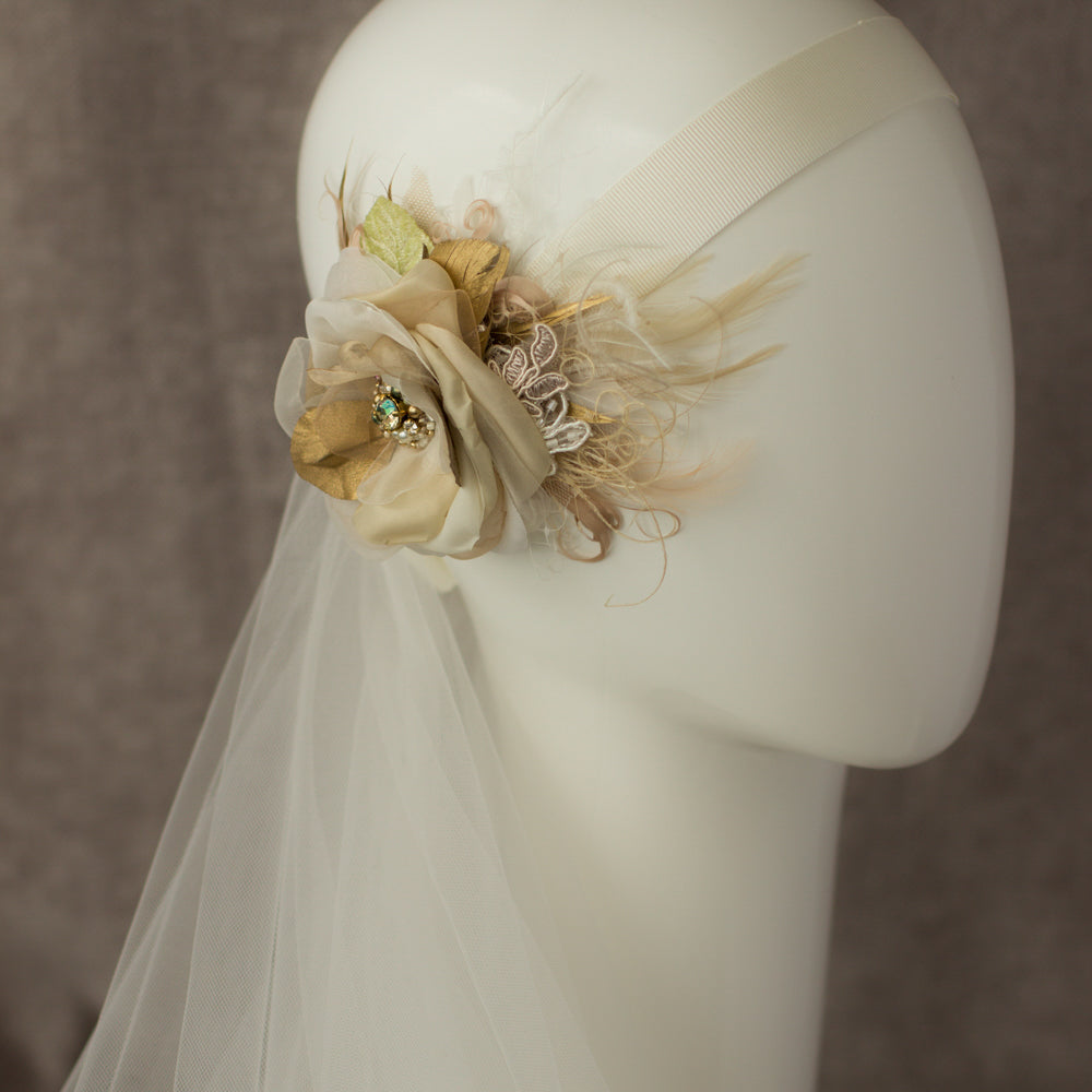 Wedding headpiece, Champagne hair flower, Gold wedding hairpiece,  bridal flower hairpiece