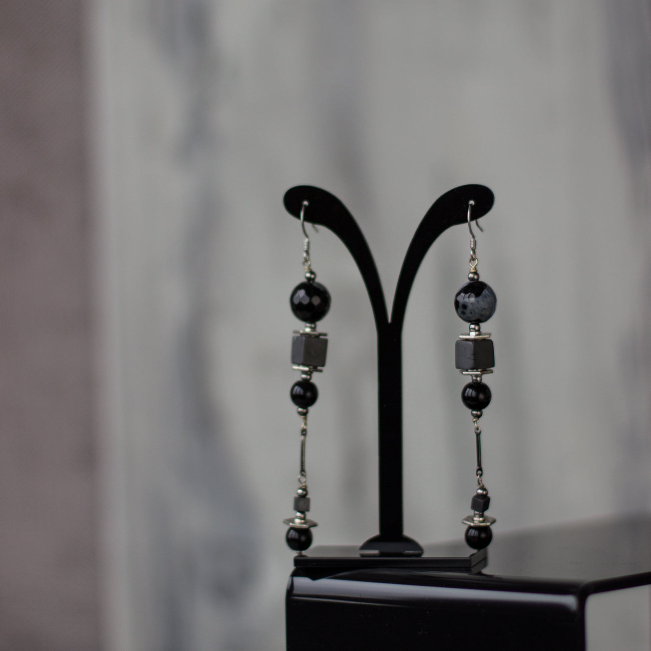 Shop women's jewelry at LeFlowers Boutique to discover unique handmade pieces for your wardrobe. Black long earrings. Dangle drop earrings. Handmade jewelry. Natural stone jewelry