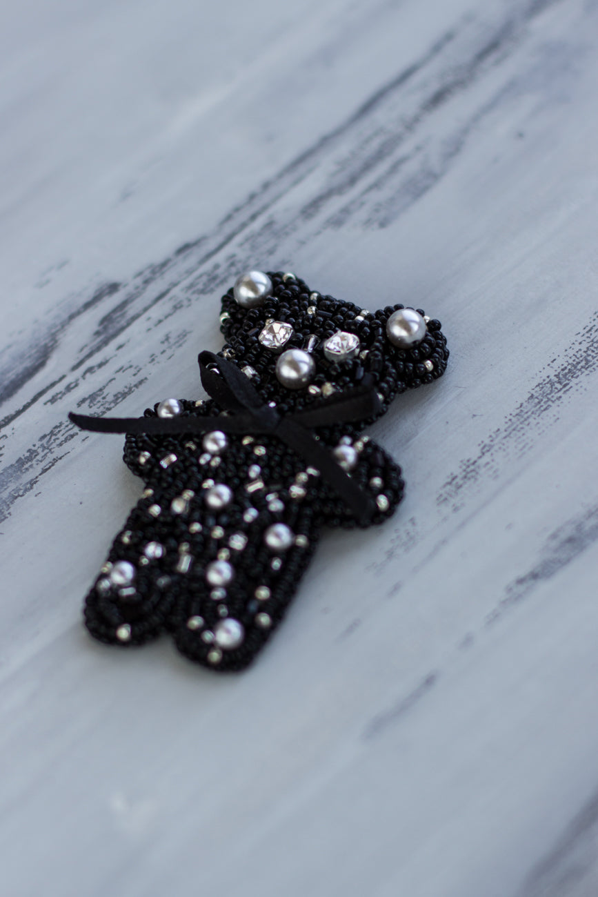 Shop women's jewelry at LeFlowers Bijouterie to discover unique handmade pieces for your wardrobe.  Playful black bear brooch.  Teddy bear accessories. Unique brooch.  Kids accessories. Brooch for kids Gift idea. Handmade bear brooch. 