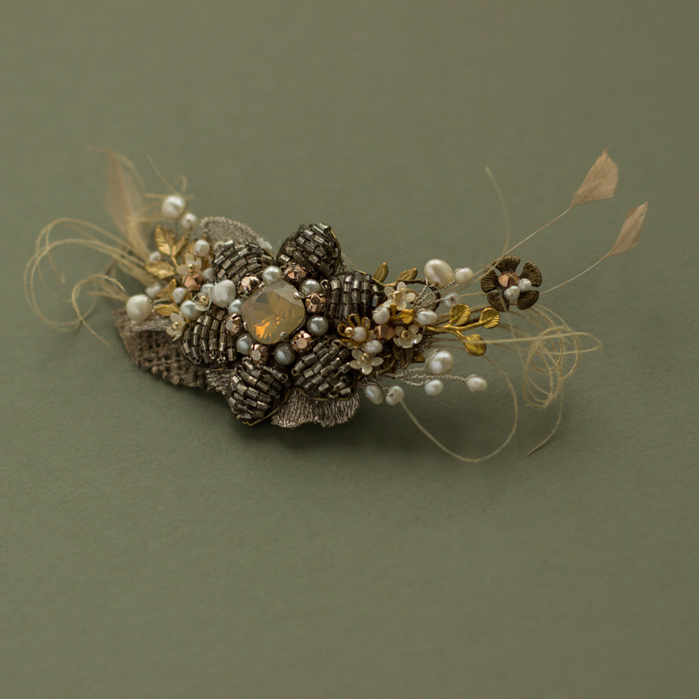 Antiqued rustic bridal hair piece, Wedding headpiece, Burlap hair clip