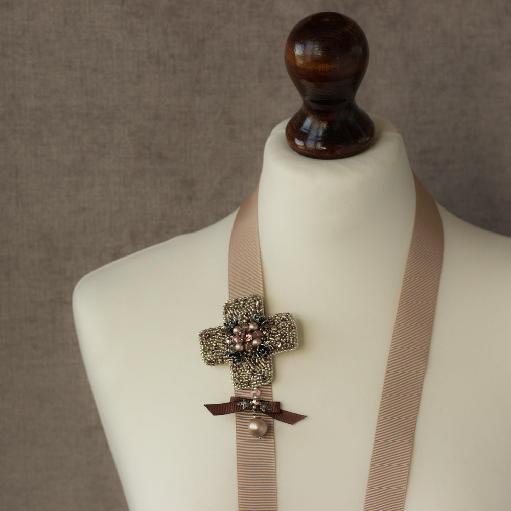 Shop online stylish Silver/Powder blush handmade brooch. Handmade jewelry. Unique Embroidered accessories. Unisex fashion accessories