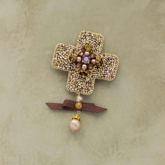 Online boutique, buy online handmade accessories.  Rose gold Blush pink handmade brooch. Handmade jewelry. Cross brooch. Blush pink/powder pink brooch, gold/rose gold brooch.